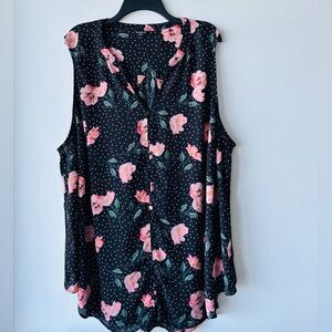 Torrid Harper Blouse Floral Black Pink Polka Dot Button Up Women 4X Boho Office